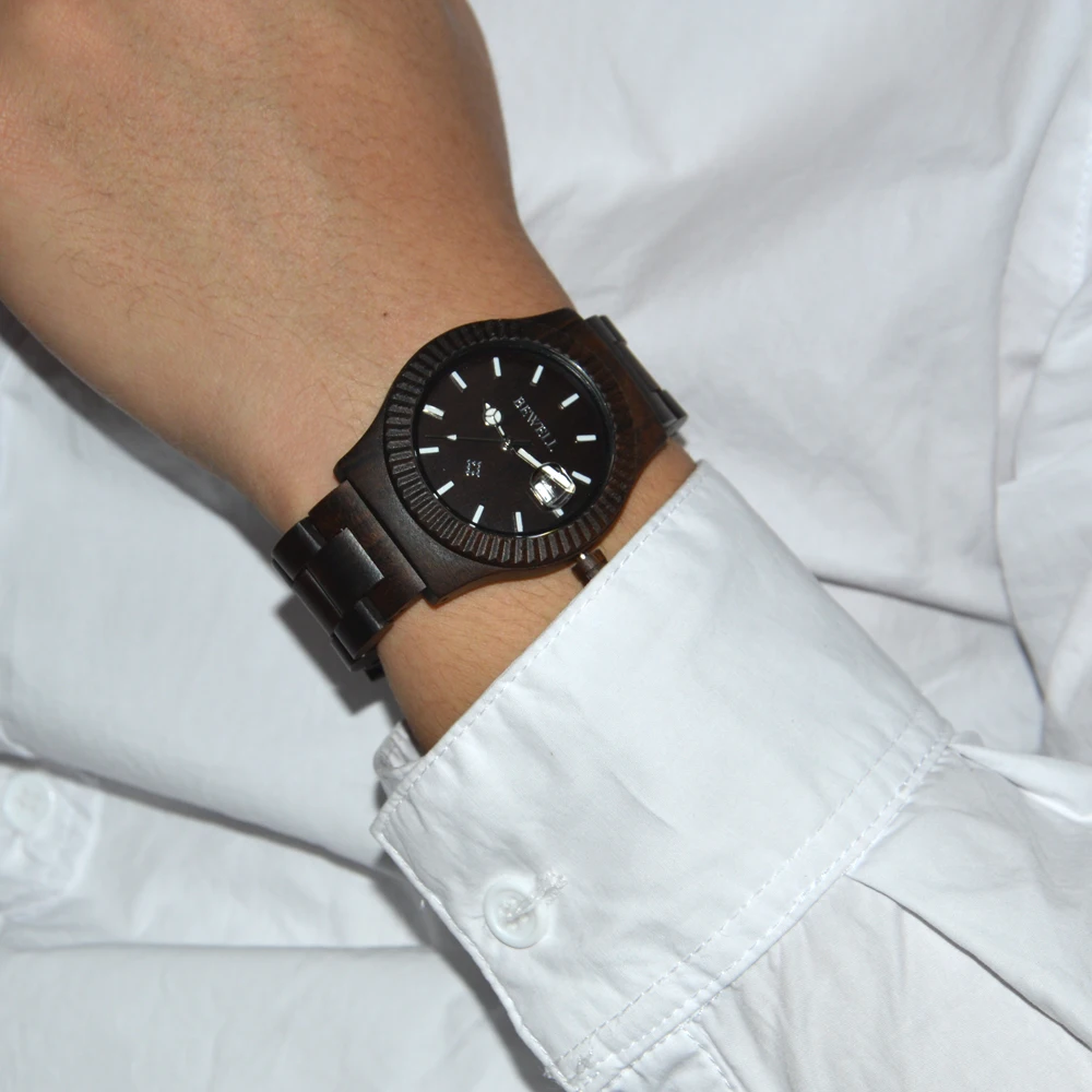 BEWELL Элитный бренд ручной работы сандалового дерева дешевый часы кварцевые Японии день Дисплей автоматический с коробке как подарок 064A
