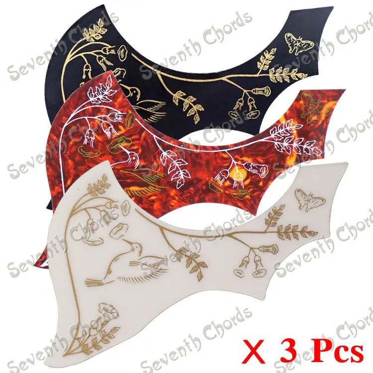 

3 Pcs Hummingbird Flower Guitar Pickguard Pick Guard Anti-scratch Plate for Folk Acoustic Guitar / Red & White & Black choose