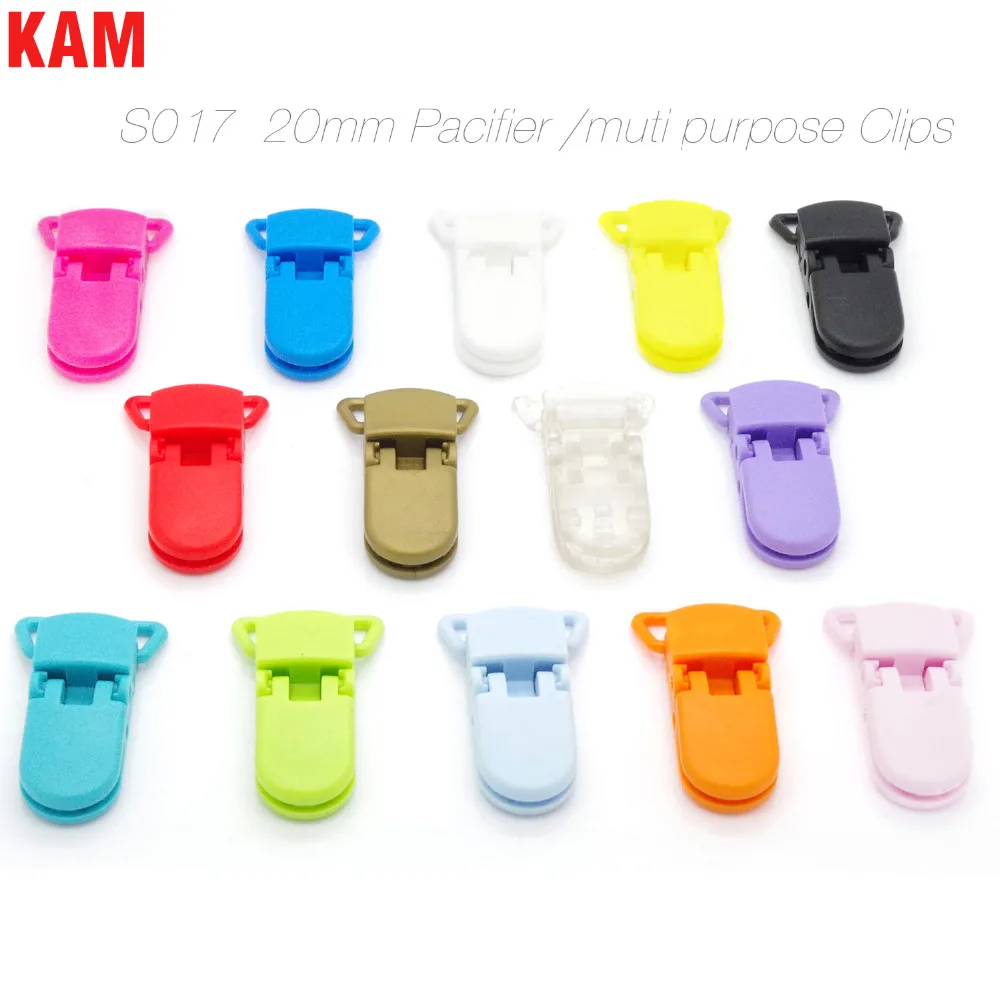 

60pcs 15 Colors For Options KAM Plastic Clip Plastic Pacifier Clip Transparent Soother Clip For Baby Mix Colors S017 20mm