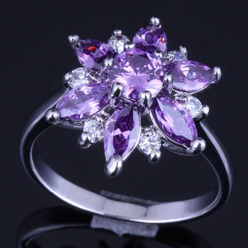 

Silky Star Purple Cubic Zirconia White CZ Silver Plated Ring V0141