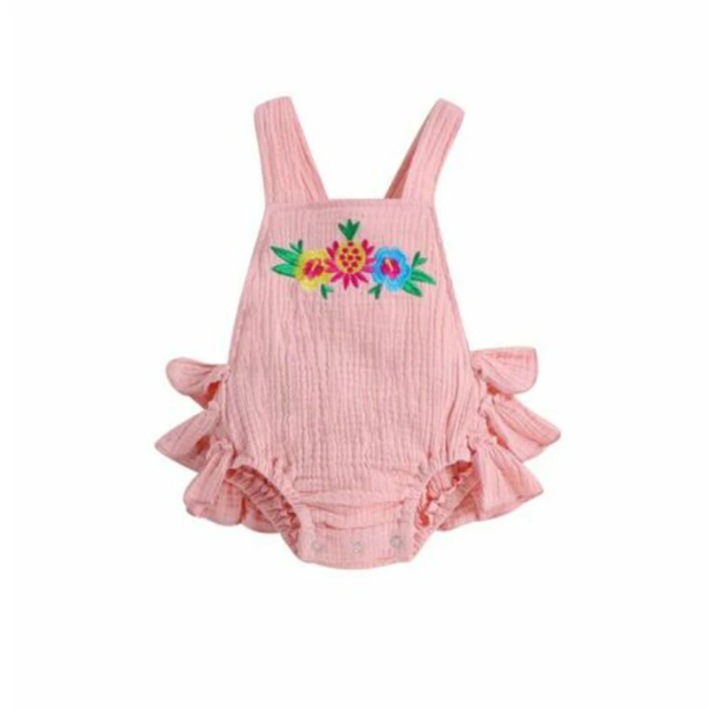 

Newborns Embroidery Bodysuit Baby Girl Pink Floral Sunsuit Summer Clothes Outfits 0-18M