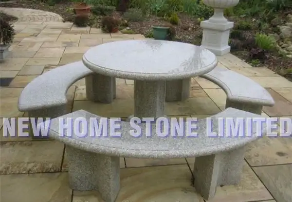Natural Granite Stone Round Dining Table Curved Stone Garden
