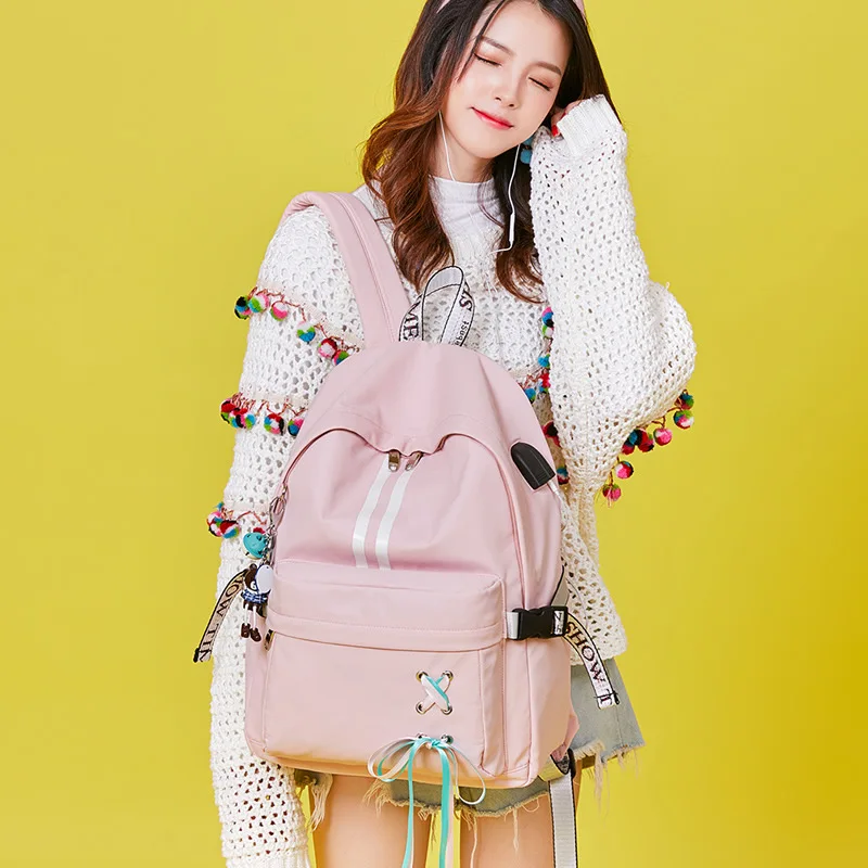 

Fashion Women Backpack Canvas USB Charge School Bags Teenagers Sweet Large High Quality Girl Travel Bag for 14 15.6 Inch Laptop
