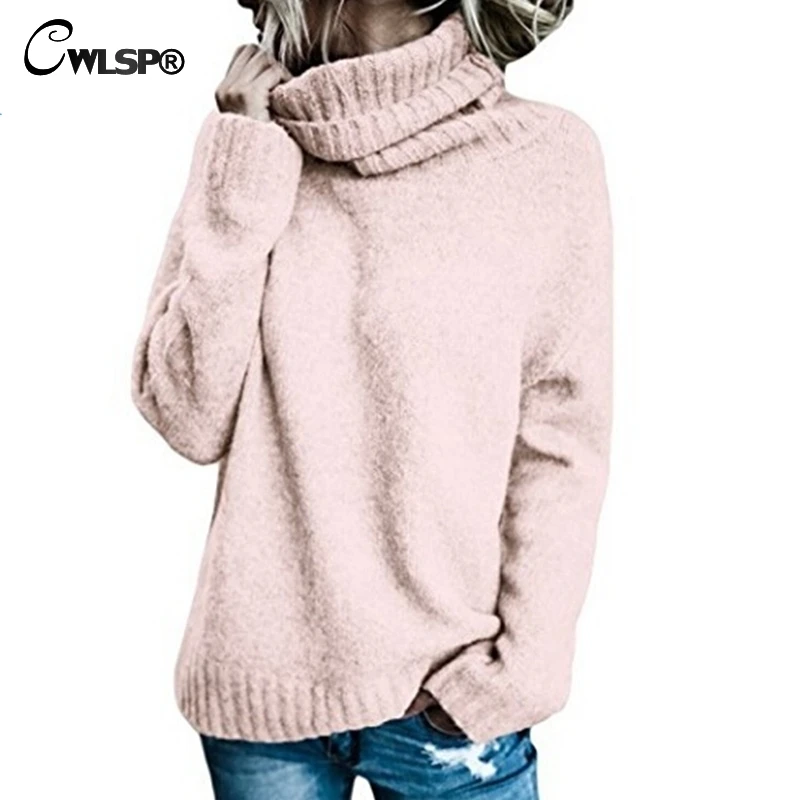 CWLSP 2018 Winter 6 Colors Solid Sweater Women Long Sleeves Turn Dowm Collar Casual Loose Tops Sweater Side Split Tops QZ2928