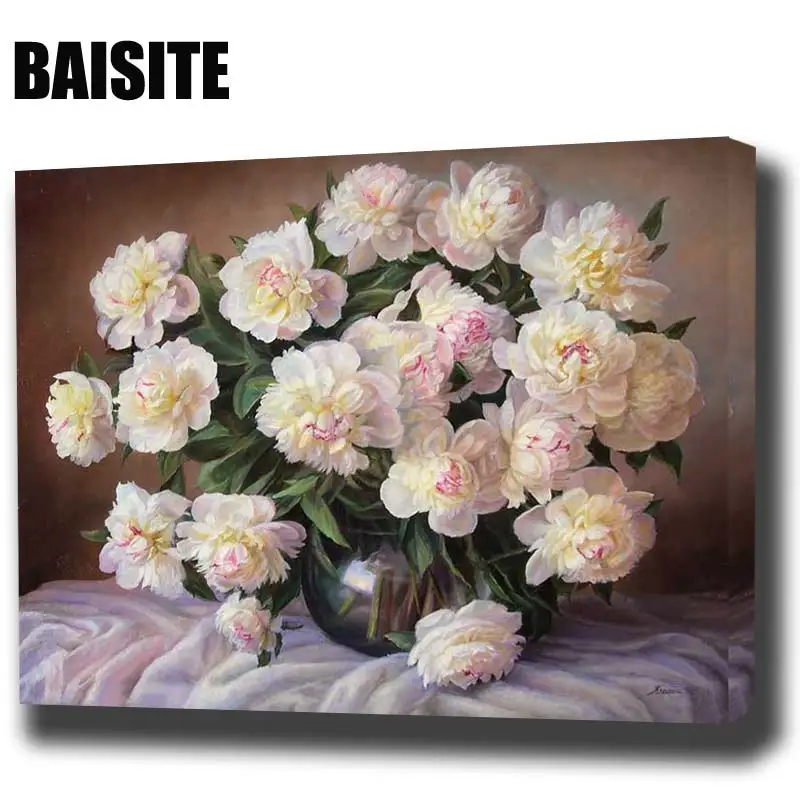 

BAISITE DIY Framed Oil Painting By Numbers Flowers Pictures Canvas Painting For Living Room Wall Art Home Decor E809