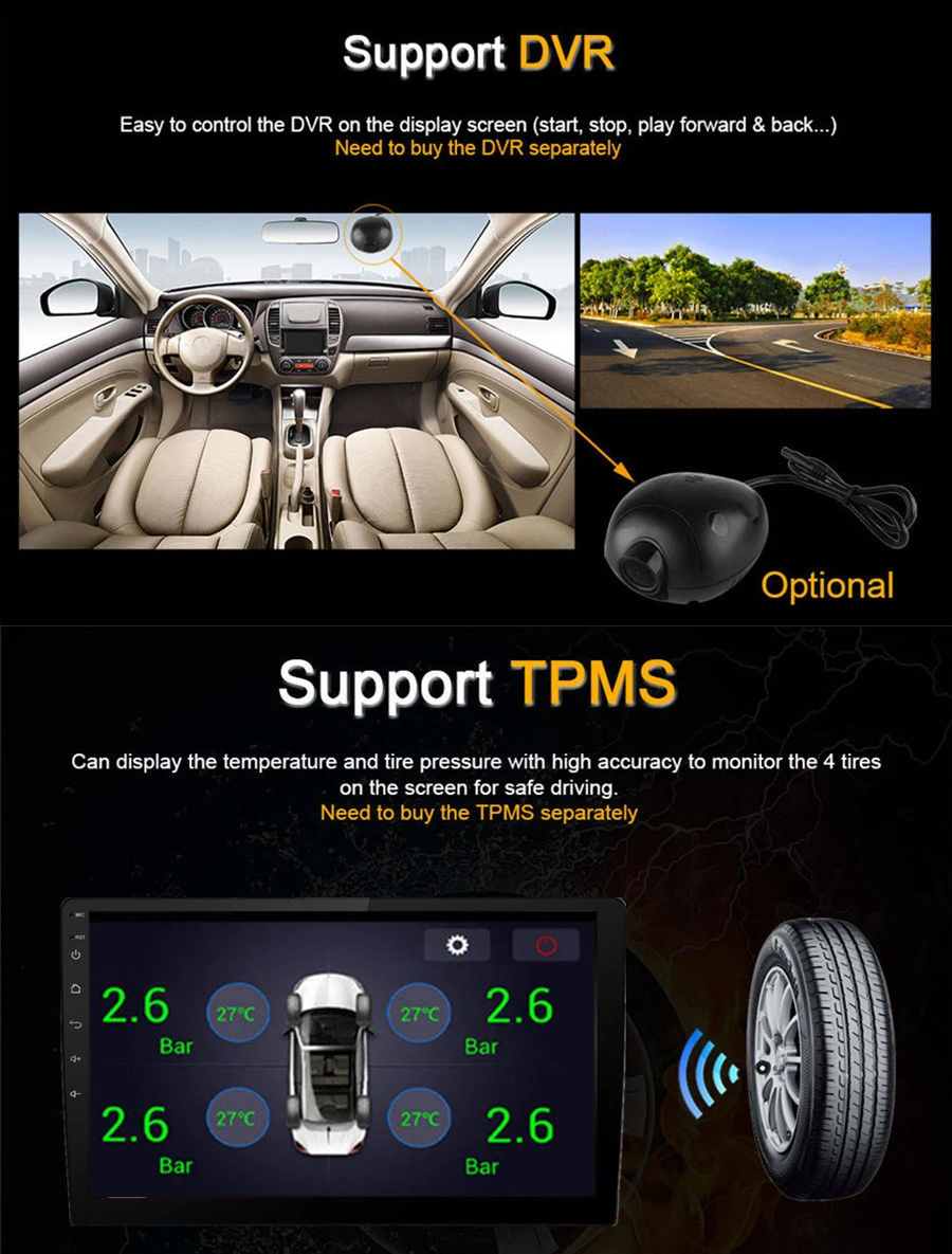 Cheap 9" Universal1 Din Android 8.1 Touch Screen Quad-core RAM 2GB ROM 32GB Car Stereo Radio GPS Wifi 3G 4G BT DAB Mirror Link OBD 7