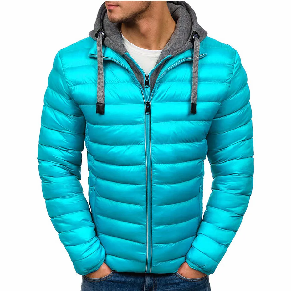 Мужская зимняя модная куртка, парка, мужские толстые куртки с капюшоном и пальто, мужская повседневная уличная куртка, Мужская одежда, новинка - Цвет: Небесно-голубой