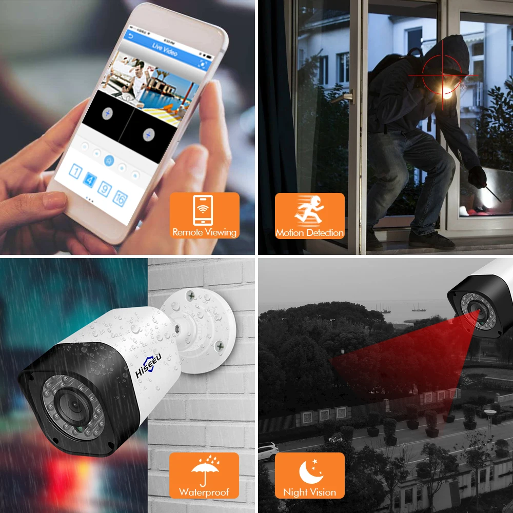 Hiseeu 4CH AHD камера видеонаблюдения системы безопасности 2MP 1MP IR Cut наружная система