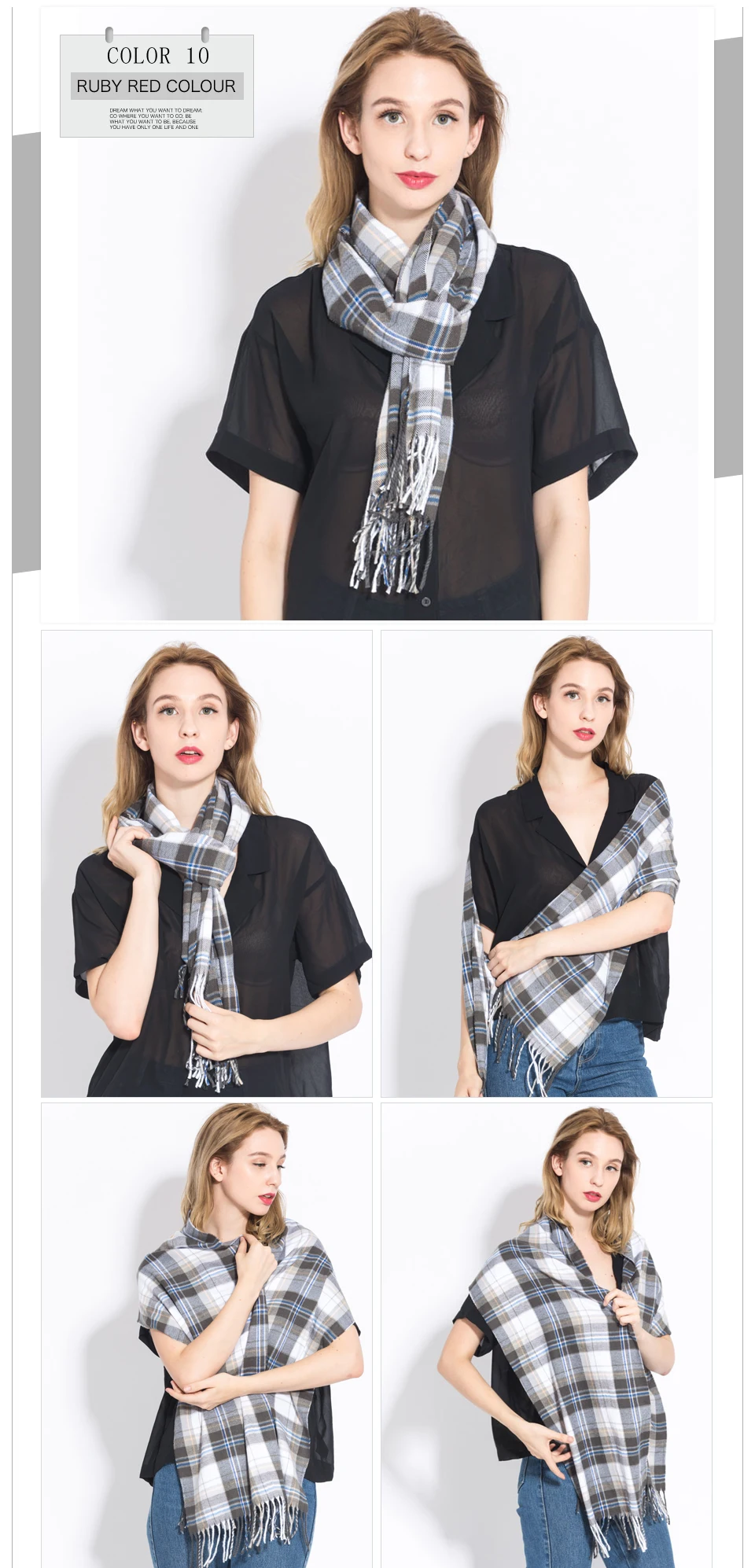 [RUNMEIFA] дизайн, Женская шаль, клетчатые шарфы с кисточками, осенне-зимние модные теплые шарфы, нейтральный акриловый шарф