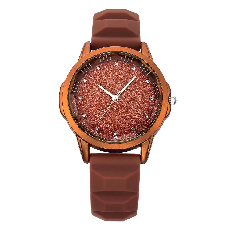 Звездное небо tonneau циферблат мягкие женские часы на силиконовом ремешке простой алмаз элегантные женские наручные часы REBIRTH бренд красный кварц-часы - Цвет: Brown