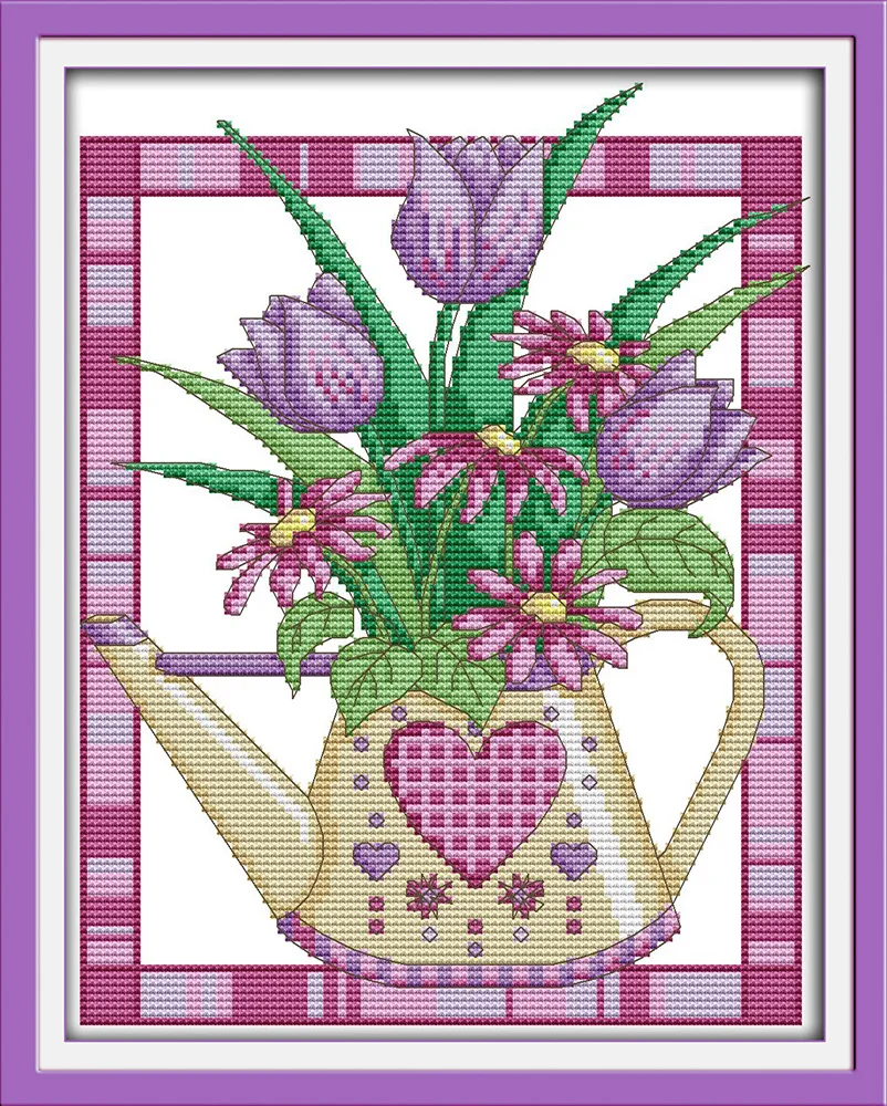 

A purple tulip vase, counted printed on fabric DMC 14CT 11CT Cross Stitch kits,embroidery needlework Sets Home Decor