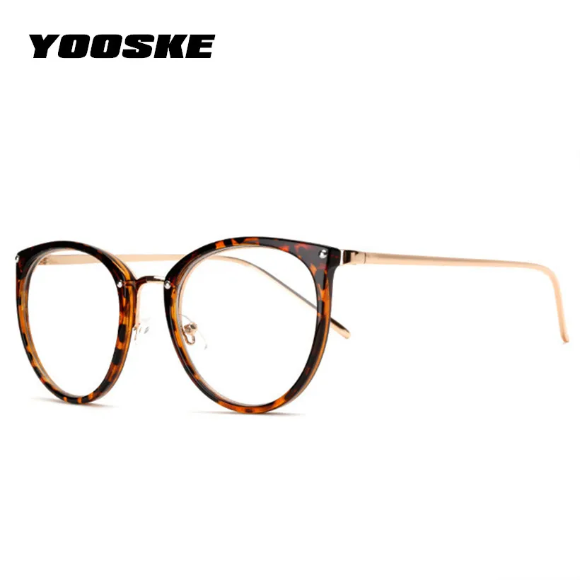 

YOOSKE Fashion Cat Eye Glasses Women Optical Spectacle Frames Retro Metal Frame Oversized Eyeglass Transparent Plain Eyewear
