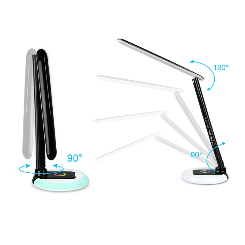 Woodpow LED Desk Lamp RGB Night Light Brightness Adjustable Touch Table Lamps with Calendar Alarm C