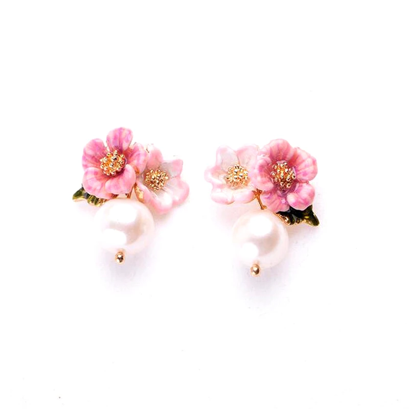 CSxjd Эмаль Глазурь розовые цветы жемчужные серьги Модные элегантные серьги