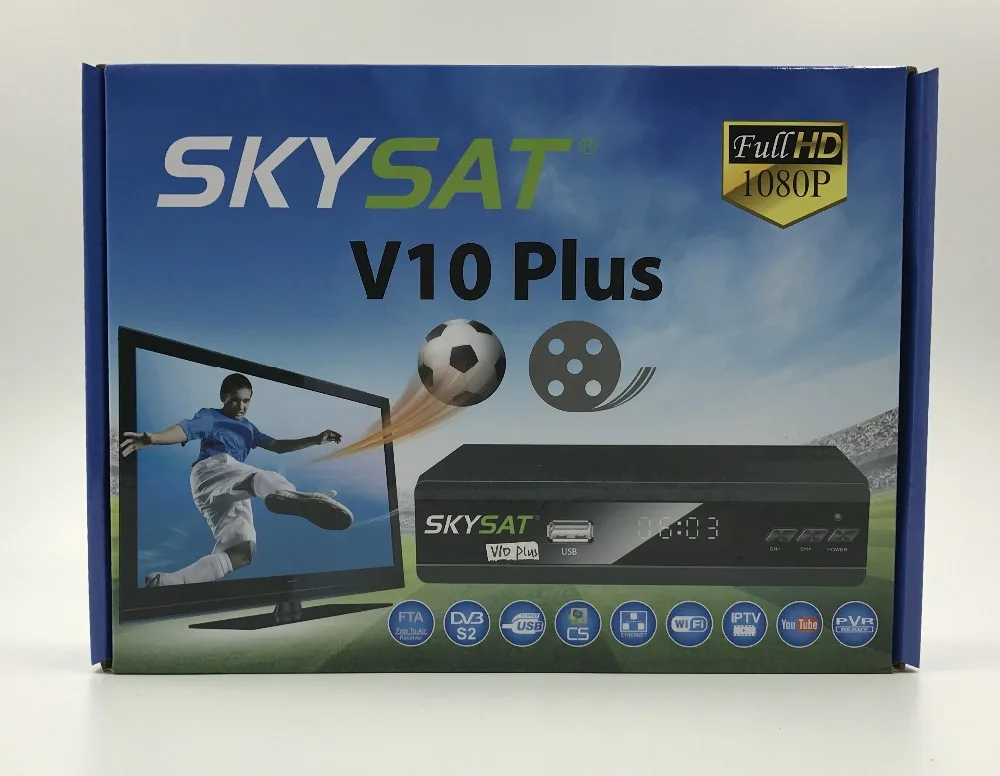 SKYSAT V10 Plus DVB-S2 HD спутниковый ресивер с автомагнитолой PowerVu Biss CS cccamd Newcamd IPTV Youtube LAN WiFi 3g обновление онлайн