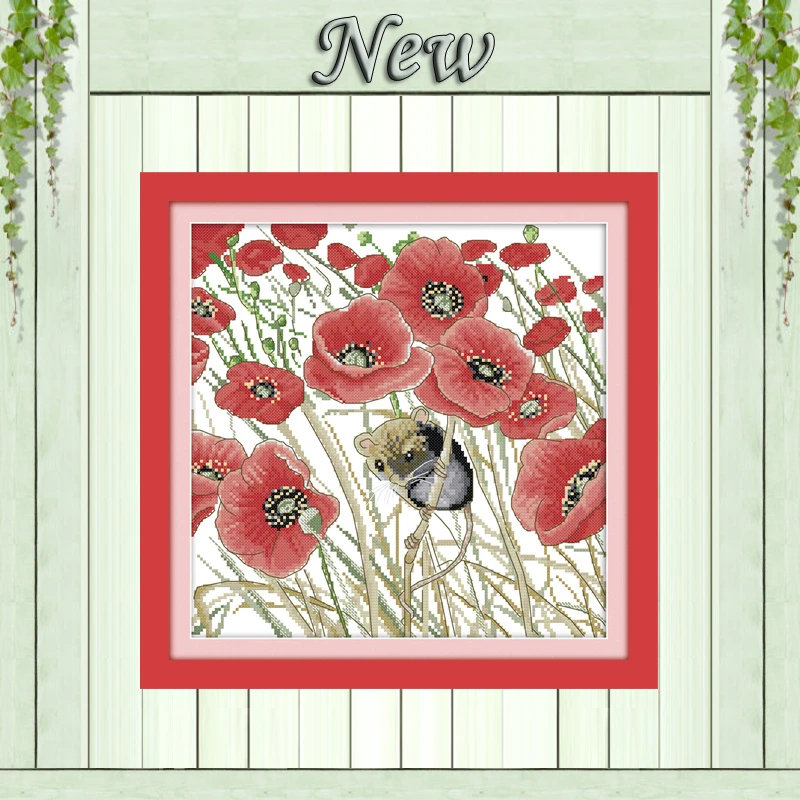 

Poppy and mouse Plant paintings 11CT patterns printed on canvas DMC 14CT chinese Cross Stitch diy Needlework Set Embroidery kits