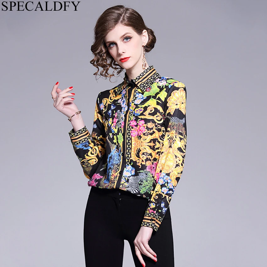 

2019 Spring Long Sleeve Shirt Women Designer Runway Tops Print Vintage Blouses Ladies Office Shirts Casual Blusas Mujer De Moda