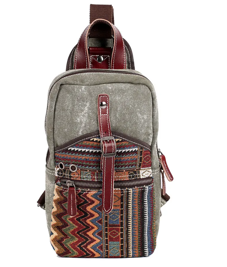 

2018 new personality ethnic national style canvas chest bag shoulder Messenger bag for men and women