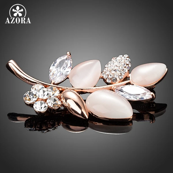 

AZORA Gold Color Clear Cubic Zirconia Stone Leaves Design Pin Brooch TP0016