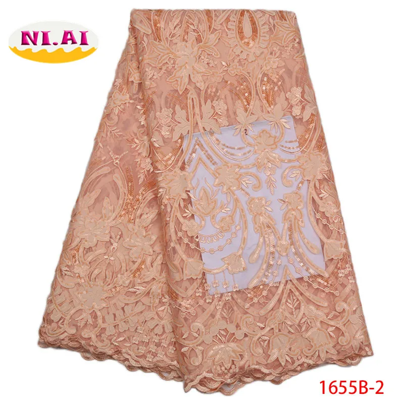 African Lace Fabric 2018 High Quality French Lace Sequins 5 Yards Peach ...