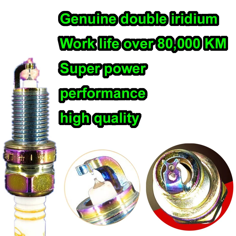 

4pcs double iridium tip to tip pin color intrigue patent vortex spark plug LFR6X for IKH20TT VKH20 LFR6AIX fj cruiser byd f3
