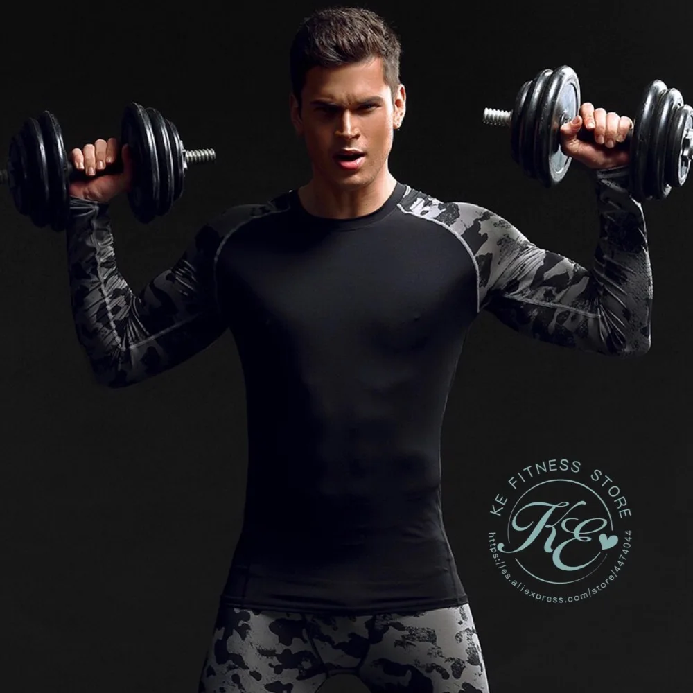 KE camiseta de camuflaje de compresion cuello redondo manga corta hombre транспарантный secado rapido для фитнеса бега Futbol