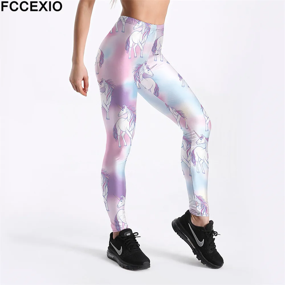 

FCCEXIO New Workout Leggings High Waist Fitness Legging Rainbow Unicorn 3D Printed Leggins Female Leg Pants Large Size Leggings