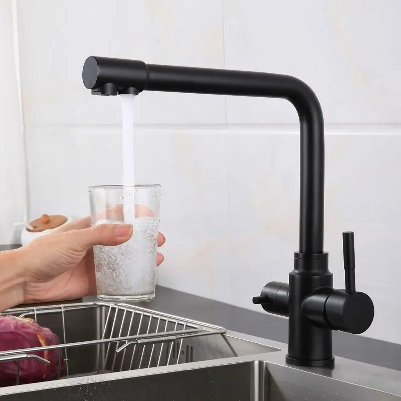 Поворотный смеситель с фильтром для очистки воды кухонный кран двойной ручкой