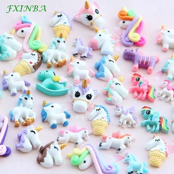 

FXINBA 30/50/100pcs Unicorn Charms For Slime Filler DIY Ornament Phone Decor Resin Charms Lizun Mud Clay Slime Supplies Toys