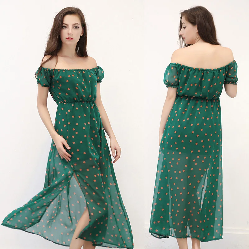  font b Women b font Polka Dot font b Dress b font Off Shoulder Slash