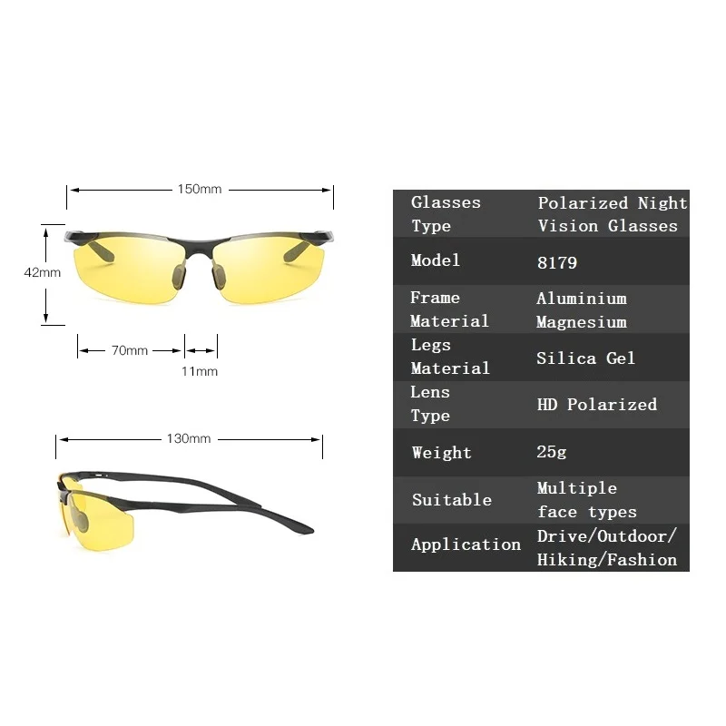 YSO очки ночного видения для мужчин алюминия и магния рамки поляризационные ночное видение очки для вождения автомобиля рыбалка с антибликовым покрытием 8179