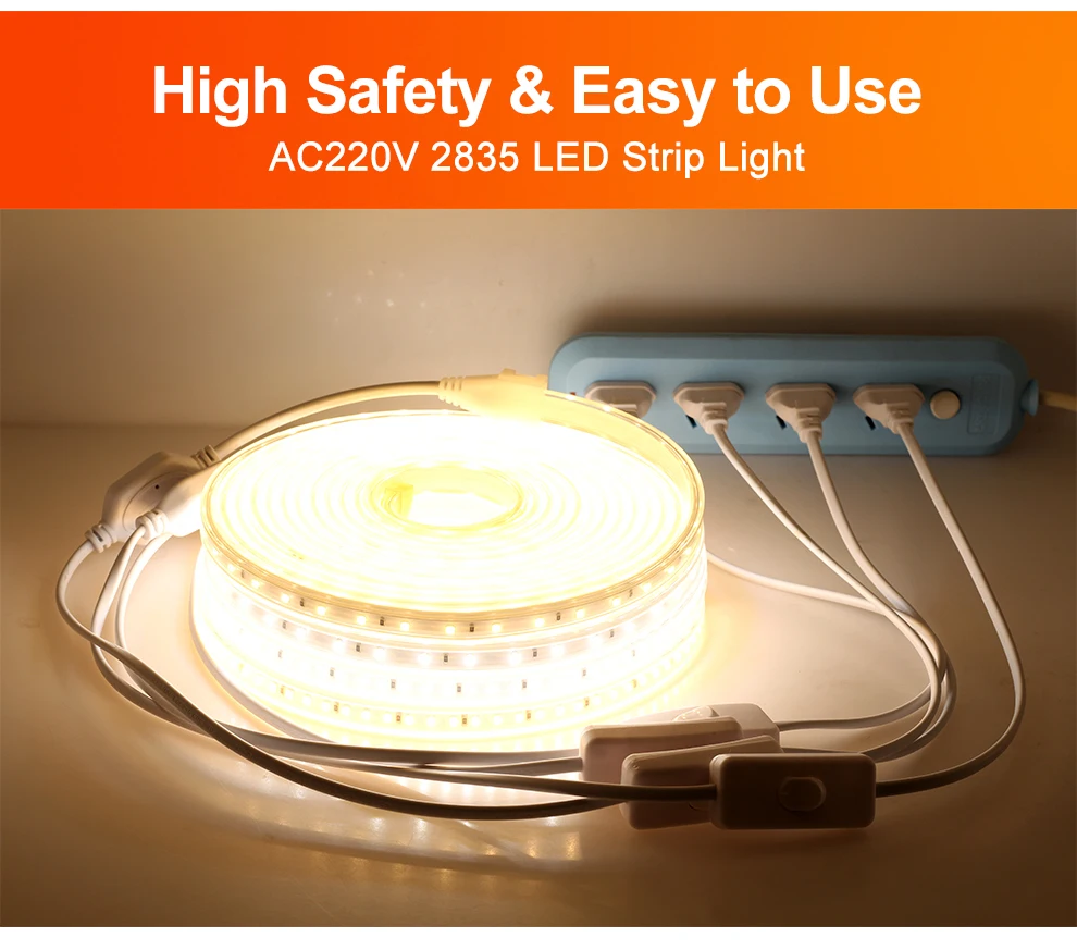 HTB15RPlPVzqK1RjSZFoq6zfcXXaR 220V LED Strip 2835 High Safety High Brightness 120LEDs/m Flexible LED Light Outdoor Waterproof LED Strip Light.