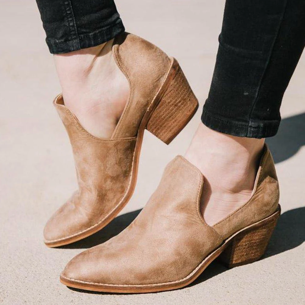 

Women Fashion Chuncky Square Heels Ankle Boots Ladies Pointed Toe Breathable Slip On Shoes