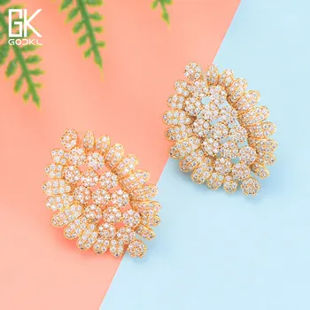 

GODKI 29mm Trendy Korean Flowers Elegant Stud Earrings For Women Wedding Cubic Zircon Bohemian Bridal Stud Earrings 2018