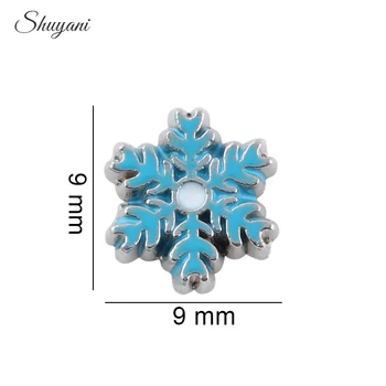 

F534 Newest 20pcs/lot Metal Enamel Blue Snowflake Floating Locket Charms for Living Glass Locket Christmas Charms Gifts