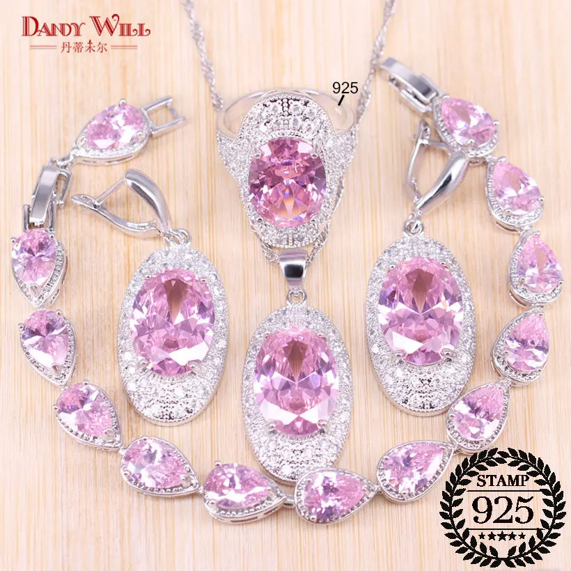 Pink Cubic Zirconia Silver 925 Jewelry Wedding Bridal Jewelry Sets