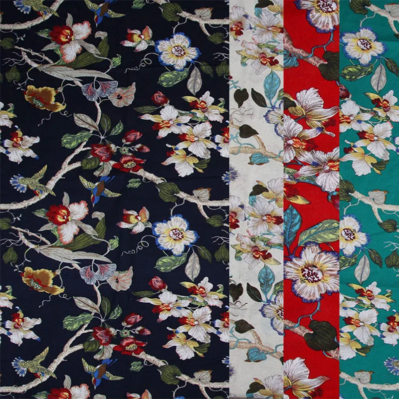 

100x145cm 4Colors Printed Japanese Style Cotton and Linen Twill Fabric For Dress Patchwork DIY Fabric For Kimono