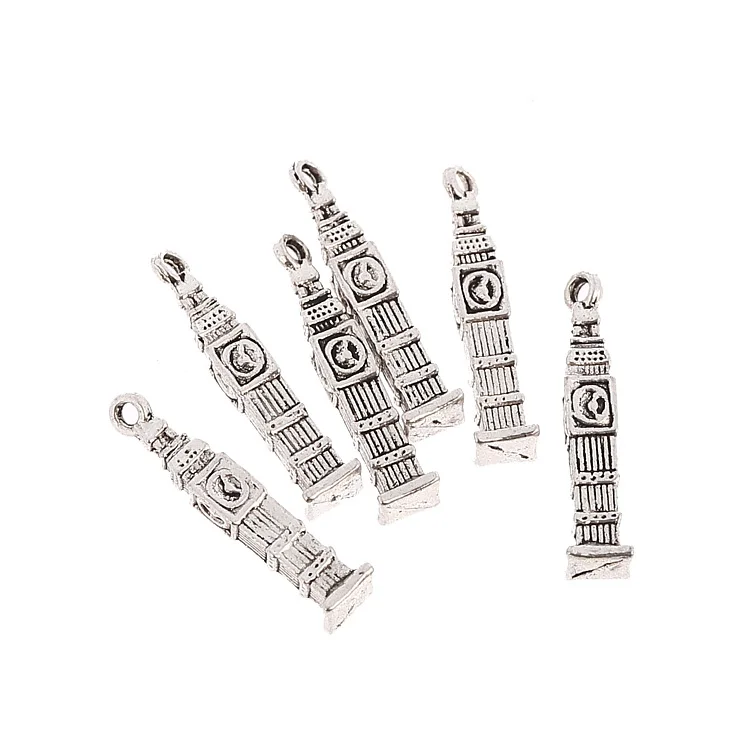 

30pcs Fashion Plated Tibetan Silver BIG BEN Charms Pendants For Necklace DIY Jewelry making 4x22mm