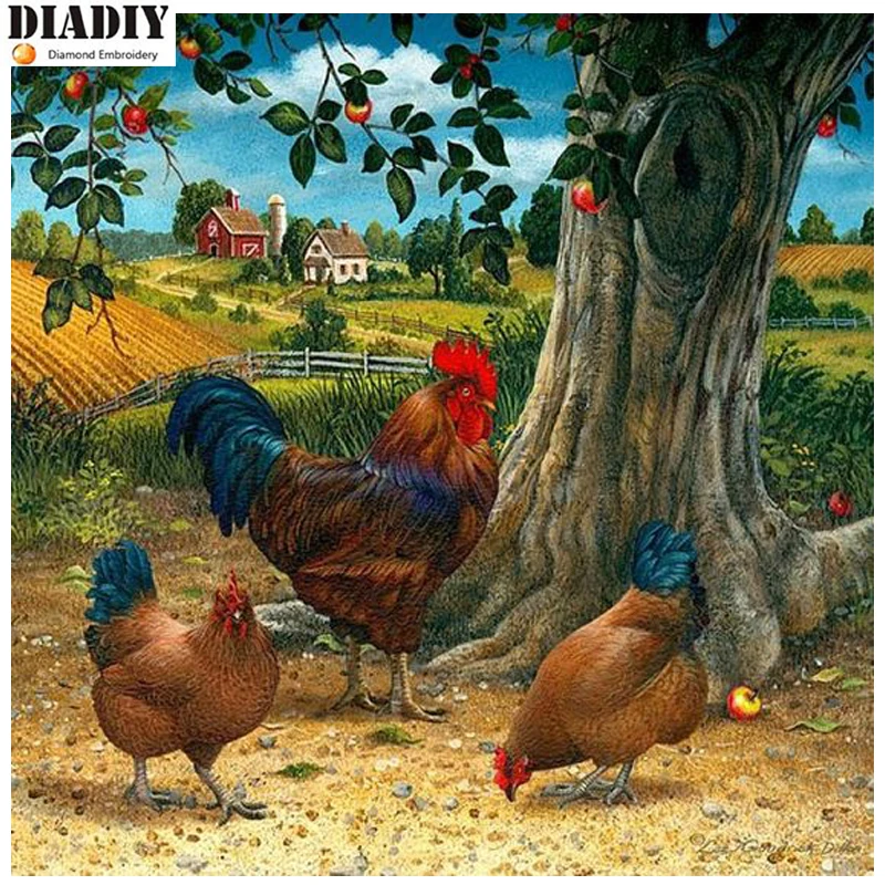 

5d diy diamond painting icon diamond embroidery Hens country cross stitch pictures painting rhinestones mosaic craft