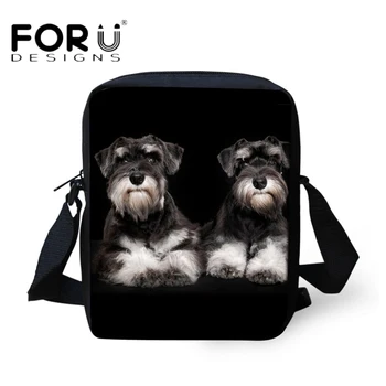 

FORUDESIGNS Small Messenger Handbags for Children Kids 3D Schnauzer Dog Animal Teens Boys Girls Cross-body Bags School Book Bags