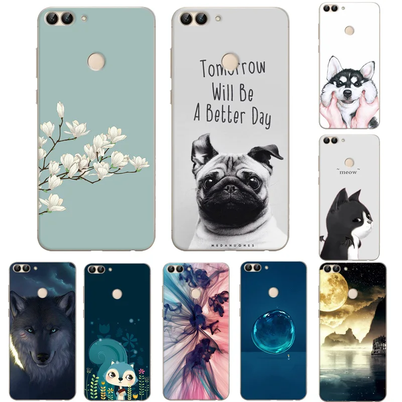 

For Huawei P Smart Case Cartoon Cat Animal Flower Soft TPU Silicone Back Cover For Huawei P Smart Case PSmart Phone Case Bag