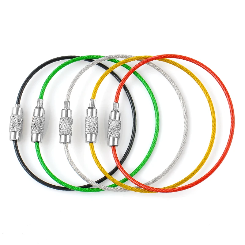 5PC Stainless Steel Wire Keychain Cable Rope Key Holder Keyring 5 Colors Key Chain font b