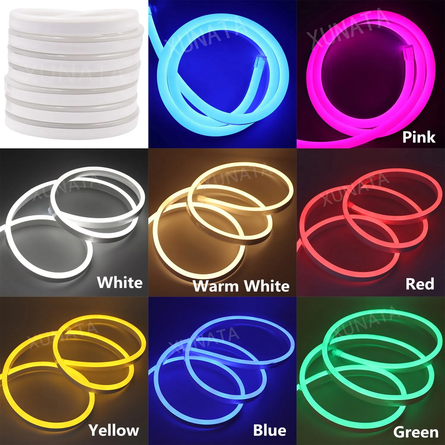 XUNATA 2 metros Tira de neón LED RGB flexible, 220V SMD 2835 120leds / m  Cuerda, tubo de luz de tira LED regulable con 20 teclas de control remoto :  : Iluminación