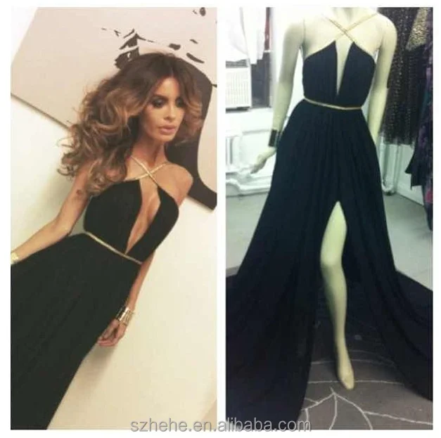JM.Bridals CY2388 Popular Black A line side slit Chiffon sexy long evening dress 2014 | Свадьбы и торжества