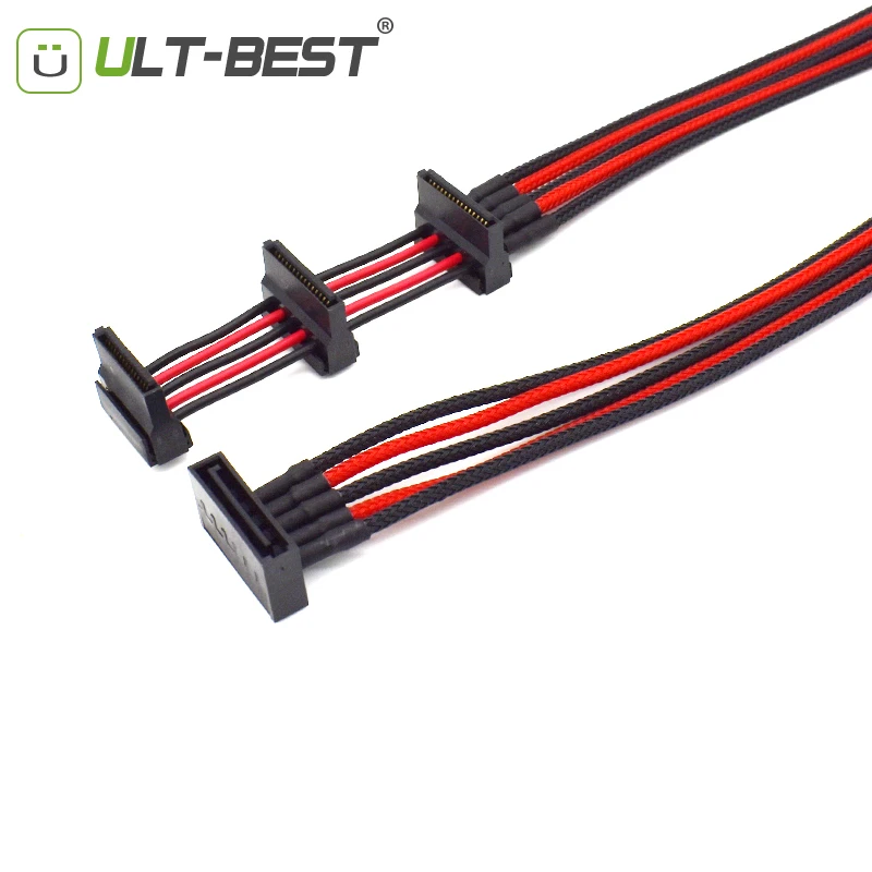 

ULT-Best SATA 15Pin Male to 3 15Pin Female 1 in 3 Power Extension Cable Nylon Sleeved SATA Power Cord for HDD SSD Red Black