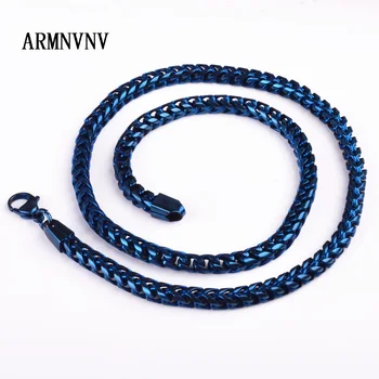 

ARMNVNV Men's Hiphop Necklace 316L Stainless Steel Cuban Keel Link Chain Blue Color Long Necklace for Men Fashion Jewelry Gift