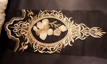 

Gorgeous Emboridered Matte Gold Lace Patches Applique with Black Mesh Lace Trim Motifs
