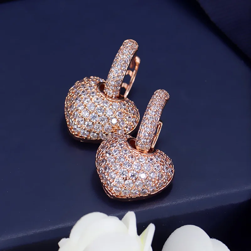 ANGELCZ модные петли серьги с сердцем микрозакрепкой из фианита цвета розового