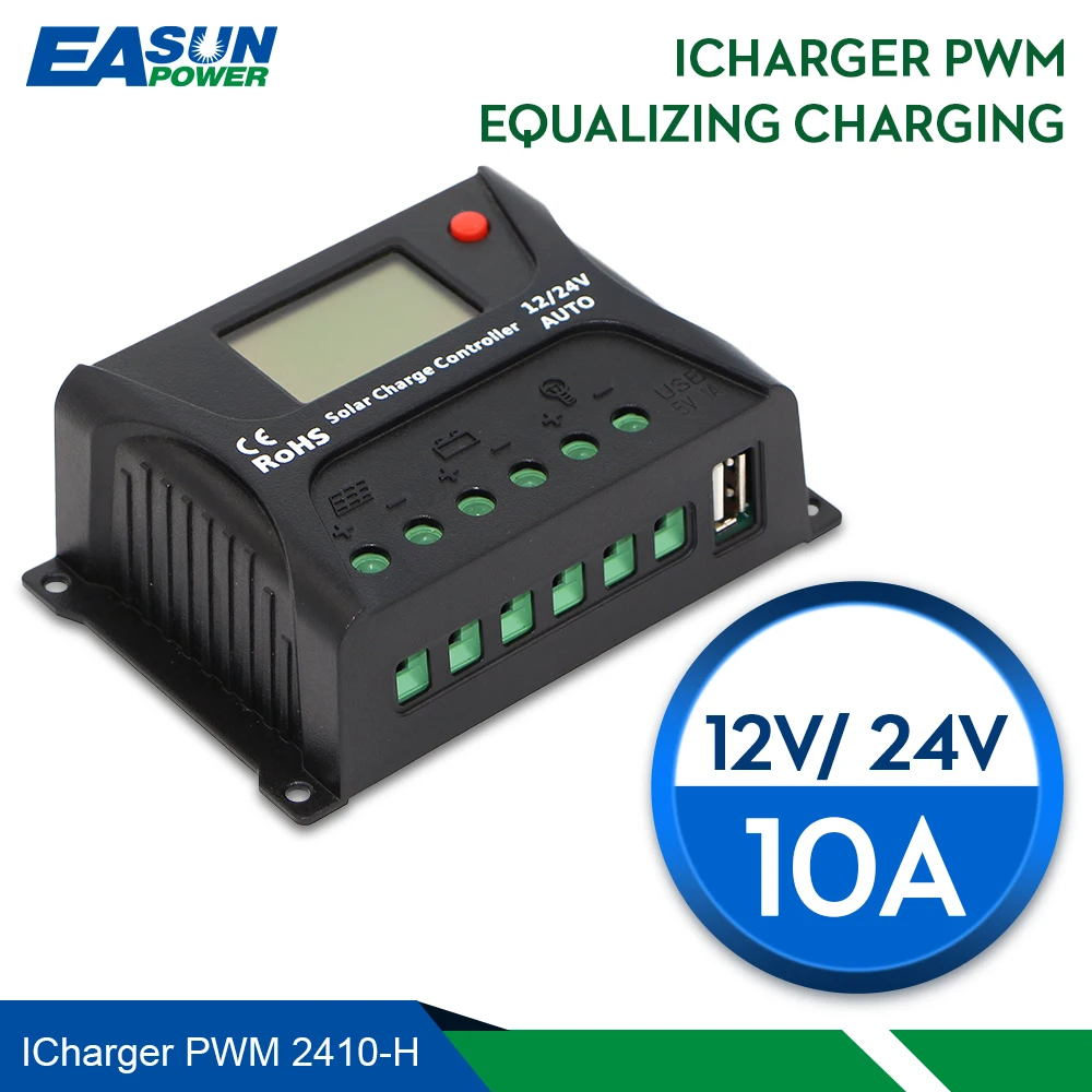 

EASUN POWER Solar Charge Controller 10A PWM Solar Charge Controller LCD USB 5V Solar Regulator 12V 24V Voltage Regulator
