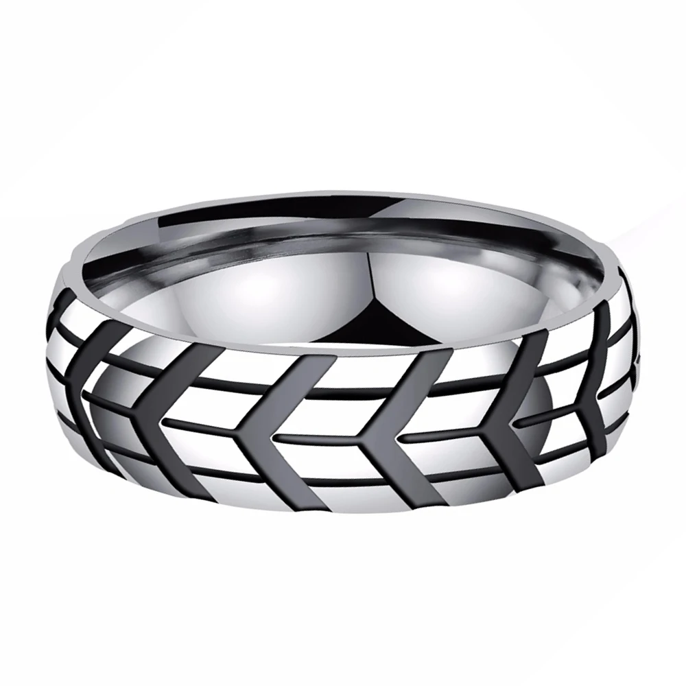 

New and High Quality Cocktail Ring Smooth Polished Stainless Steel Tire Design Party Accessory for Man Anniversary Wedding Gifts